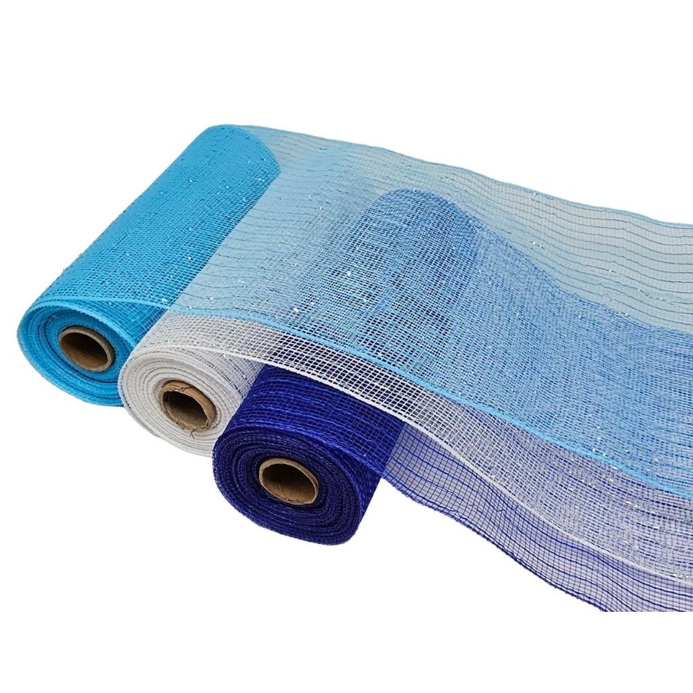Winter or Ocean Blue 10" Wide Poly Mesh Ribbon Rolls, 10 Yards (Royal, Sky, Whit